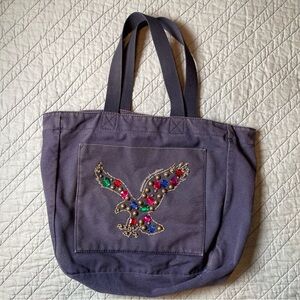 AEO American Eagle VTG Embellished Tote Bag bedazzled blue Eagle Design y2k